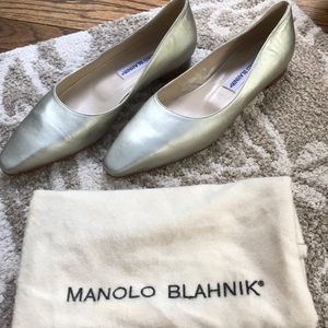 Manolo Blahnik Soft Platinum Silver Flats